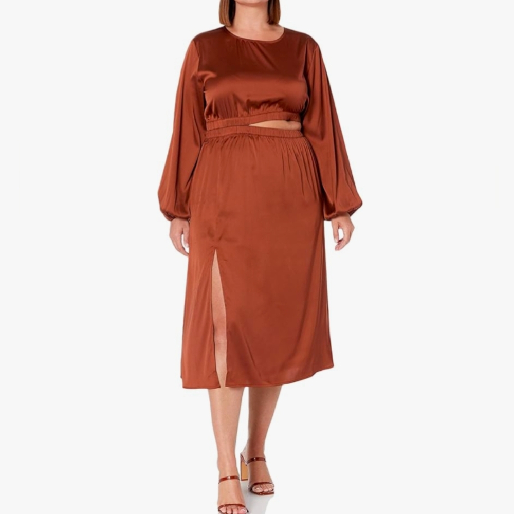 The Drop Jacob Long Sleeve Cut Out Silky Midi Dress XL NWT